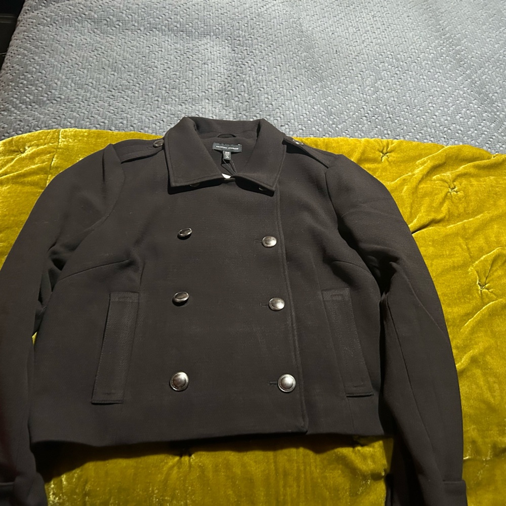 Universal Standard Black Pea Coat with Silver Buttons